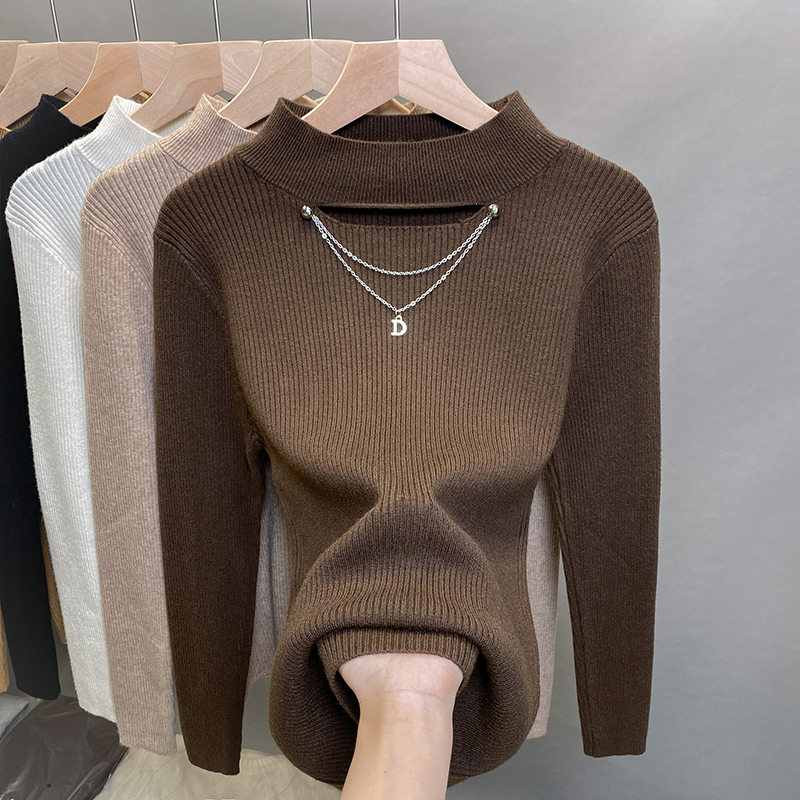 半高领毛衣女镂空打底衫修身上衣