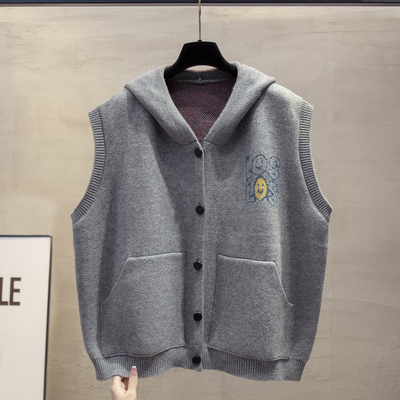 连帽大码开衫针织马甲女毛衣坎肩