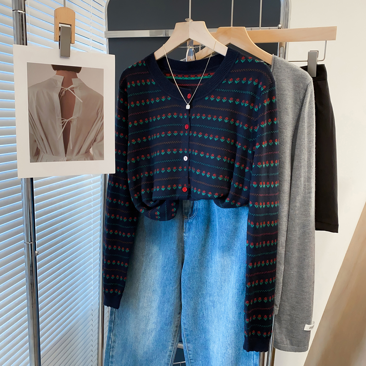 羊毛提花毛衣外套宽松针织开衫潮