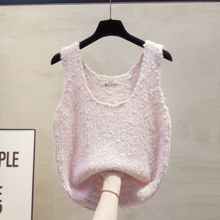 花纱圆领针织马甲背心女2025秋冬新款宽松外穿马夹叠穿毛衣坎肩潮