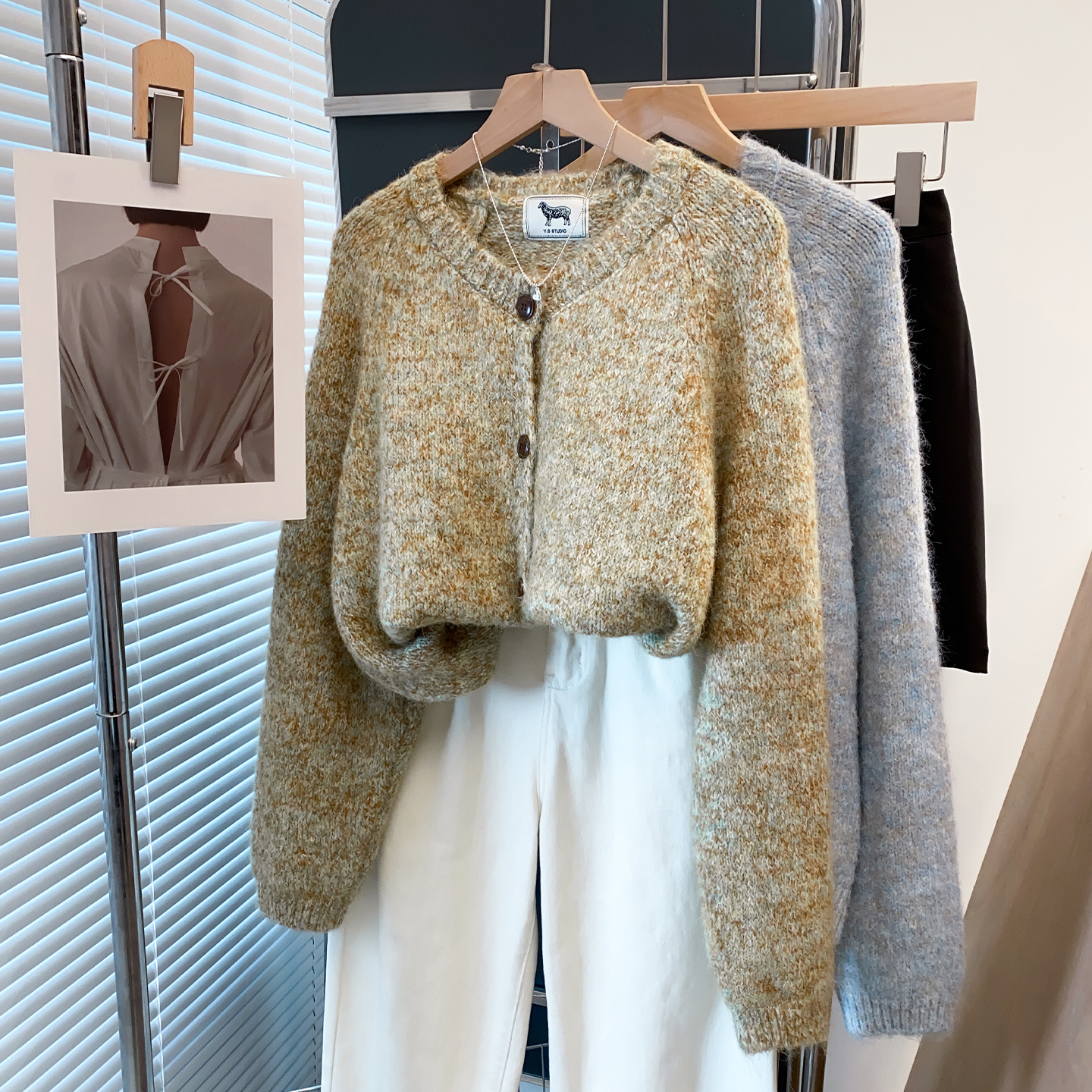 羊毛花纱毛衣外套女宽松针织开衫