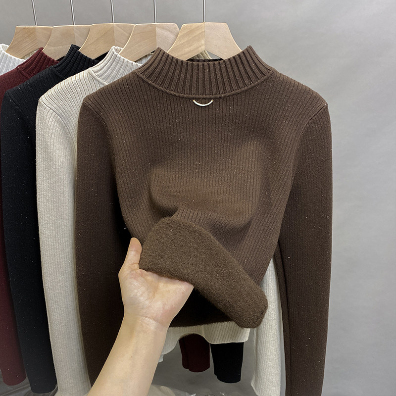 一体绒半高领毛衣女亮丝加绒加厚打底衫2025秋冬新款内搭针织上衣,女装/女士精品,毛衣,淘宝优惠券,粉丝福利购,淘宝优惠卷