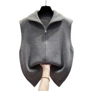 高领拉链针织开衫马甲背心女2025秋冬新款宽松外穿马夹毛衣坎肩潮