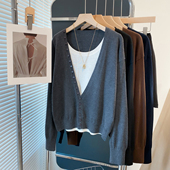 圆领针织开衫 宽松外穿上衣洋气毛衣女套头潮 假两件套2025秋冬新款