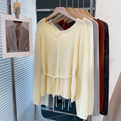 正反两穿天丝亚麻镂空针织开衫潮