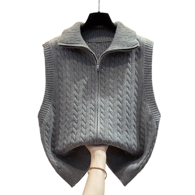 麻花拉链针织开衫马甲毛衣坎肩潮