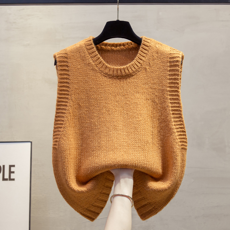 羊毛粗针圆领针织马甲厚毛衣坎肩