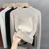 一体绒半高领毛衣女加绒加厚打底衫 2025秋冬新款 钉珠针织内搭上衣
