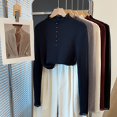 内搭洋气上衣 套头针织衫 蕾丝半高领毛衣女坑条打底衫 2025秋冬新款