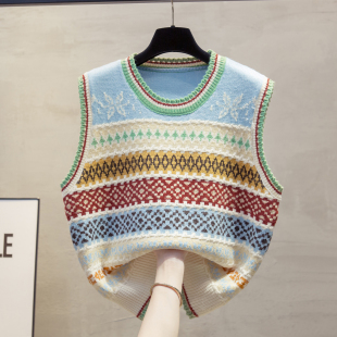 圆领提花针织马甲背心女2025秋冬新款 宽松外穿马夹叠穿毛衣坎肩潮