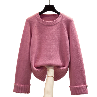 圆领毛衣女套头宽松慵懒风针织衫