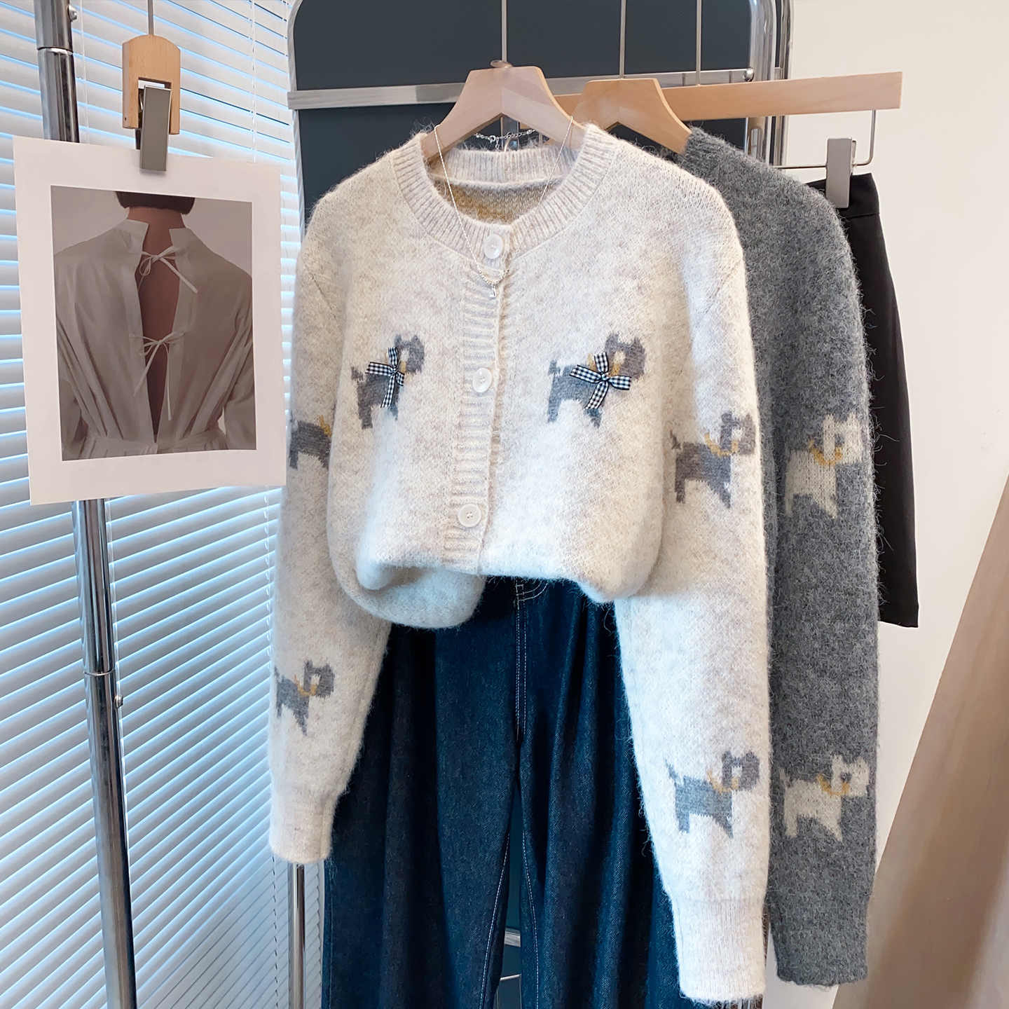 羊毛圆领毛衣外套宽松针织开衫潮