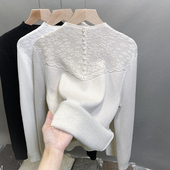 内搭上衣 蕾丝针织衫 一体绒半高领毛衣女加绒厚打底衫 2025秋冬新款