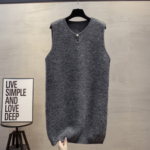 长款亮片圆领针织马甲背心裙女2025秋冬新款外穿马夹叠穿毛衣坎肩