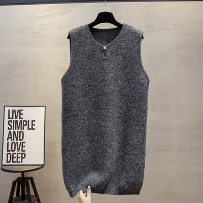 羊毛长款亮片镂空针织马甲背心裙