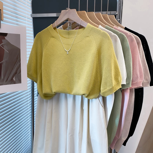 一线成衣插肩珍珠麻针织短袖T恤