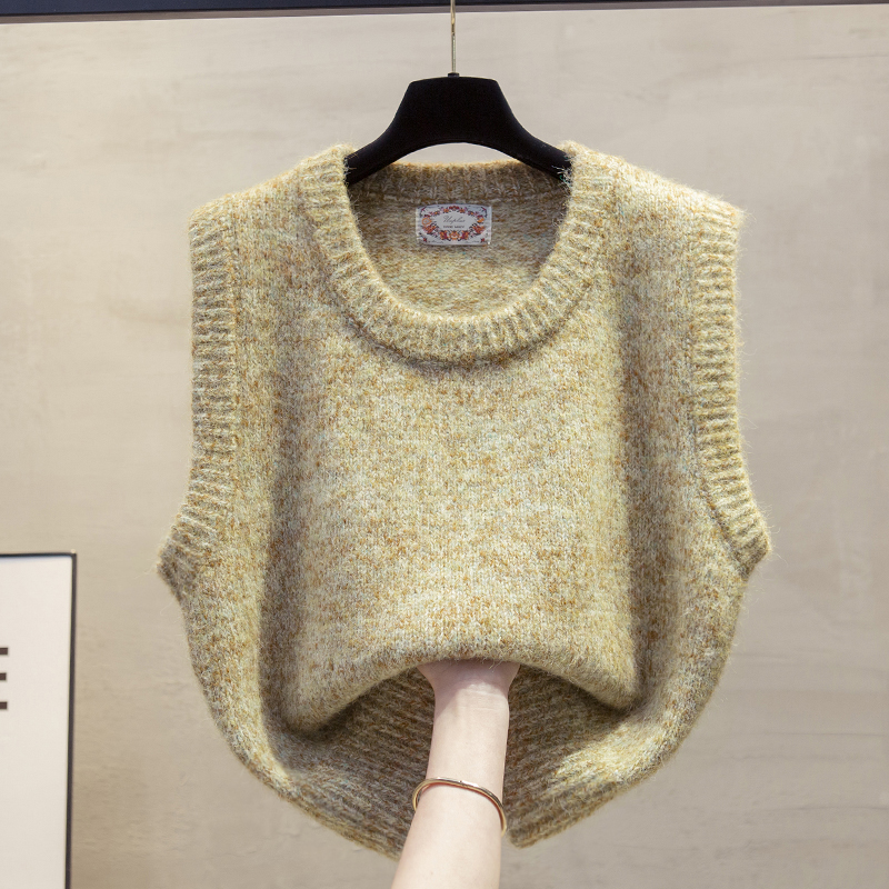 羊毛花纱圆领针织马甲毛衣坎肩潮