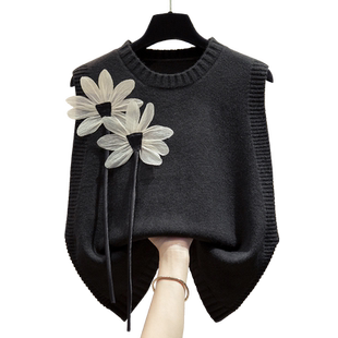 圆领短款针织马甲背心女2025秋冬新款宽松外穿马夹叠穿毛衣坎肩潮