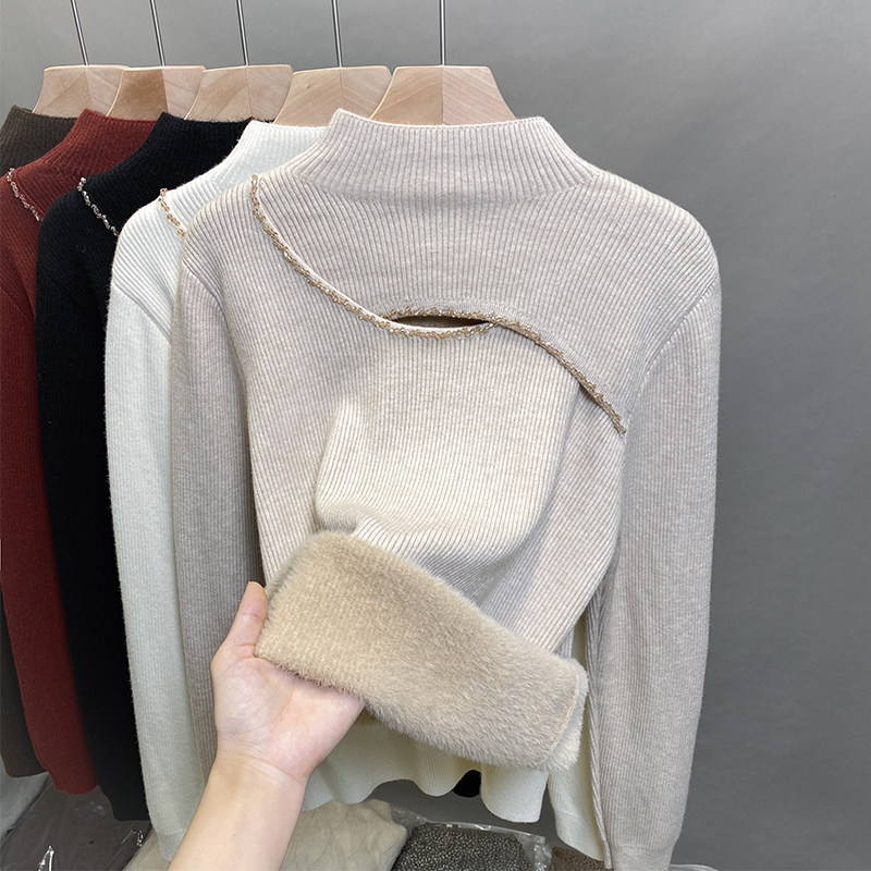 一体绒半高领毛衣女加绒加厚打底衫2025秋冬新款针织衫内搭1222r