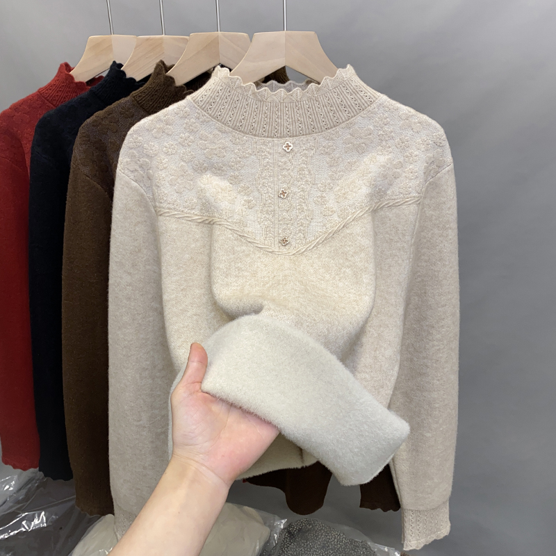 一体绒半高领毛衣加绒加厚打底衫