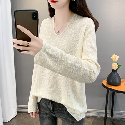 v领蕾丝中长款毛衣女内搭打底衫