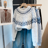 潮 内搭打底衫 费尔岛圆领毛衣女厚套头2025秋冬新款 宽松外穿针织衫