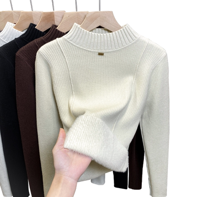 一体绒半高领毛衣加绒加厚打底衫