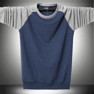 春秋新款加肥加大码潮长袖T恤男宽松200斤撞色外套纯棉胖青年卫衣