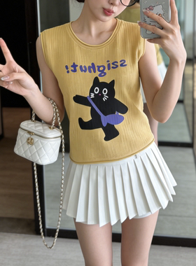 夏日多巴胺黄色坎肩无袖背心t恤女款夏季薄款显瘦减龄针织衫上衣