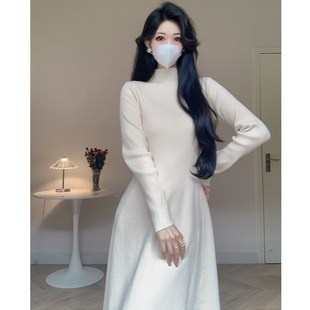 Amy a字内搭长裙 店外贸品质针织半高领打底针织连衣裙设计感修身