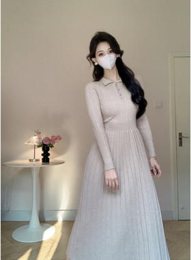 Amy的店外贸品质针织高腰显瘦连衣裙女秋冬时尚气质大衣内搭长裙