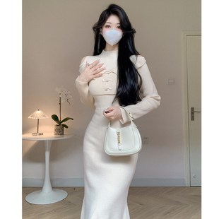 Amy 内搭打底鱼尾裙 店外贸品质针织连衣裙假两件旗袍风气质长款