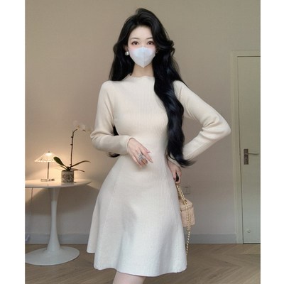 Amy的店A字裙针织纯色连衣裙