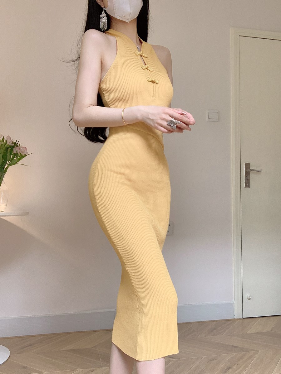 2023夏季女冰丝针织连衣裙背心裙无袖修身显瘦包臀性感长款吊带裙