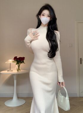 韩版鱼尾裙针织纯色开叉
