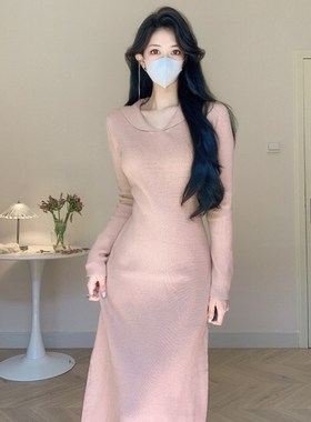 Amy的店外贸品质针织连衣裙秋冬新款中长款修身显瘦打底内搭长裙