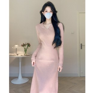 修身 中长款 显瘦打底内搭长裙 店外贸品质针织连衣裙秋冬新款 Amy