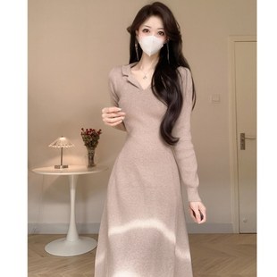 Amy 百搭打底裙子内搭毛衣裙 店外贸品质针织连衣裙秋冬翻领修身