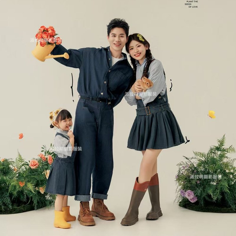 新款蓝色牛仔亲子摄影服装春日露营风三口亲子主题全家福影楼服装,童装/婴儿装/亲子装,套装,淘宝优惠券,粉丝福利购,淘宝优惠卷