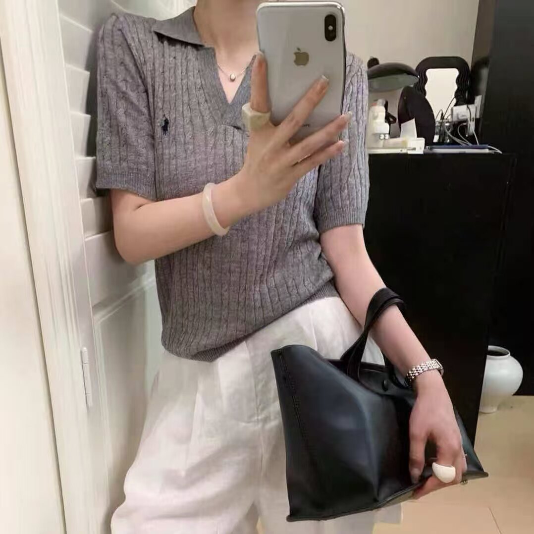 2981绞花小马针织POIO衫女2026春夏简约显瘦气质风天丝羊毛短袖衫