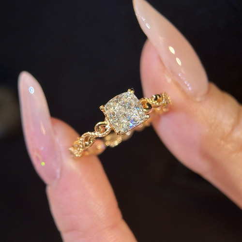 S925纯银镀金星火方糖戒指