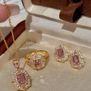 蕾迪「轻奢花漾」晶钻｜s925银镀真金｜粉色系气质耳戒三件套