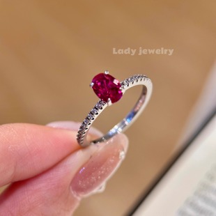 蕾迪s925银极简风鸽血红5 7尺寸0.8克拉鸽子蛋培育宝戒指