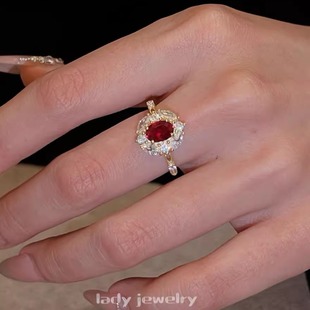 s925银1克拉异形围镶红宝戒指小众轻奢气质时尚 蕾迪 秋日原野