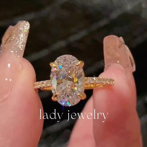 蕾迪「超火极简4克拉冰花切鸽子蛋」s925银镀真金直臂微镶戒指女