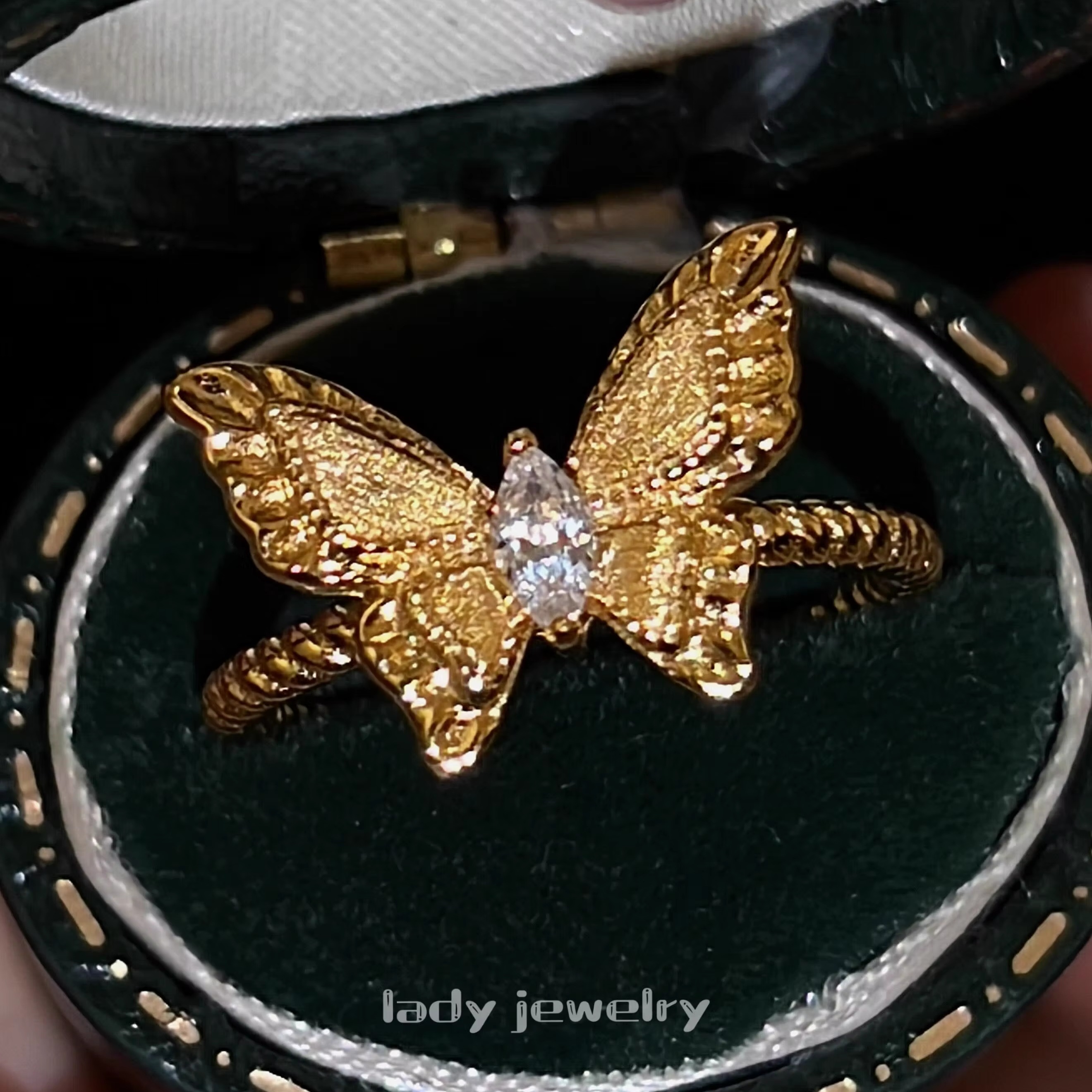 蕾迪jewelry高定［鸢尾花手工錾刻拉丝］s925银中古风蝴蝶戒指