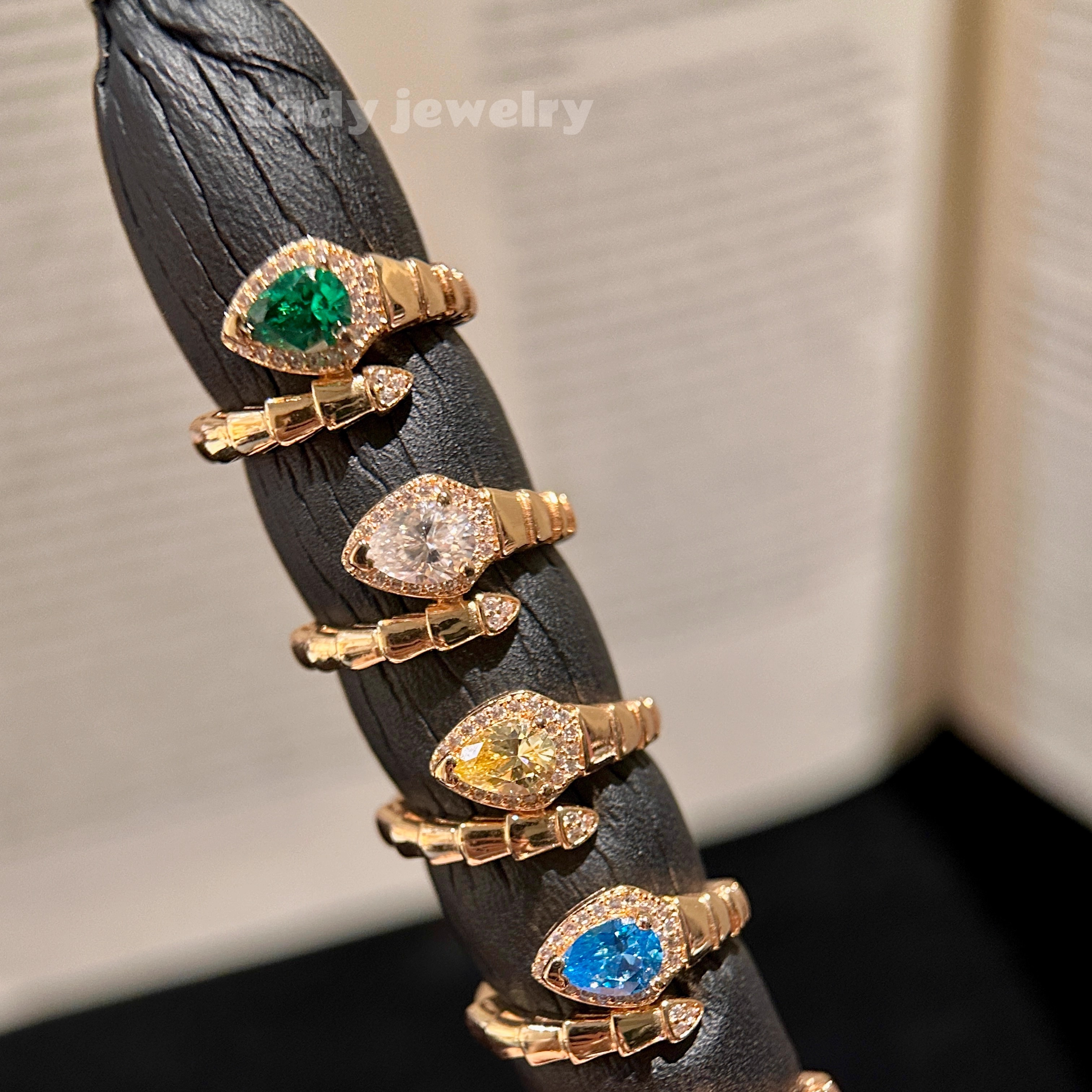 蕾迪水滴蛇戒1克拉冰花切戒指