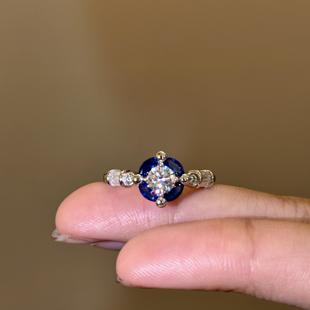 蕾迪[矢车菊北极星] 克莱因蓝钻立体s925银镀真金轻奢高级感戒指