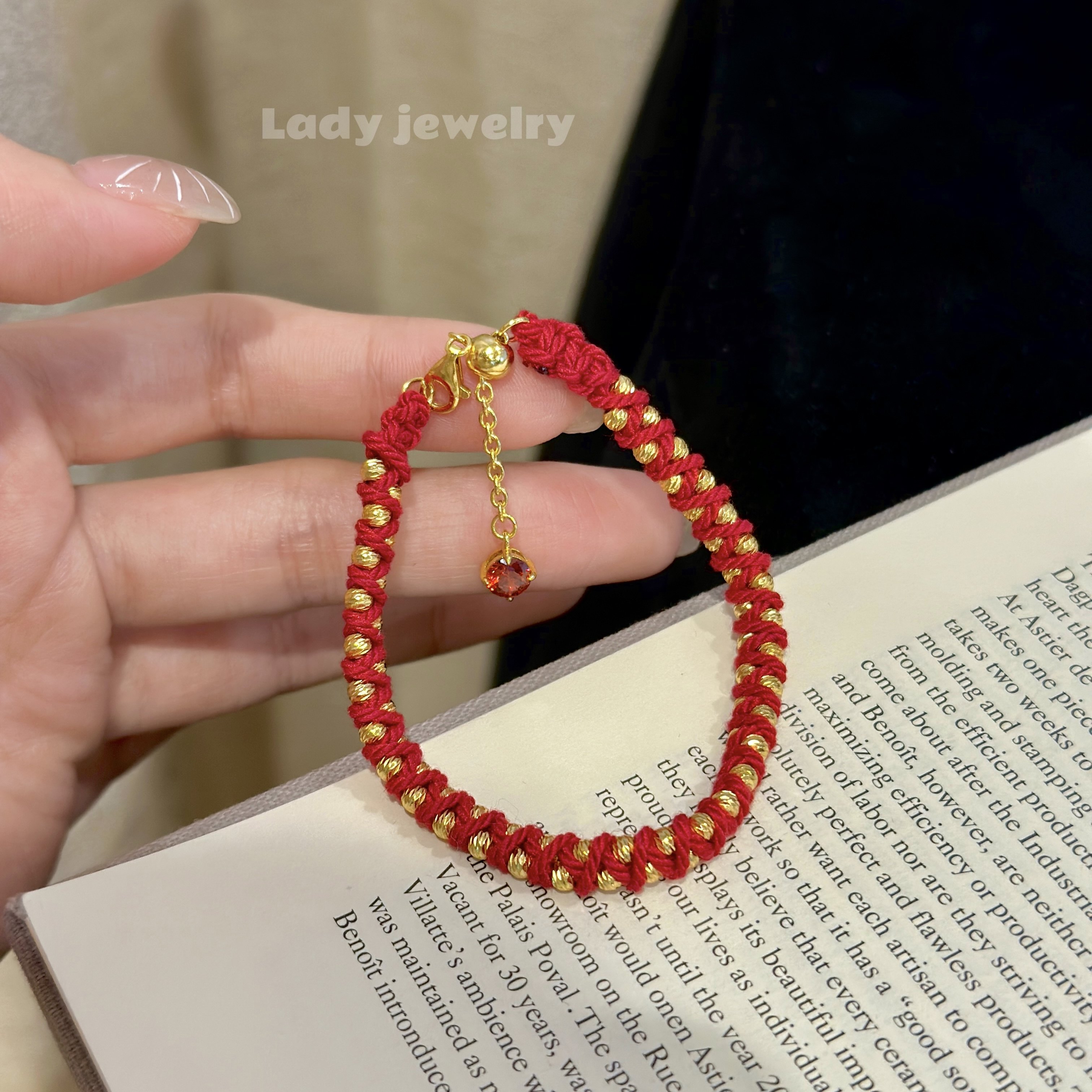 蕾迪复古可抽拉红绳手链