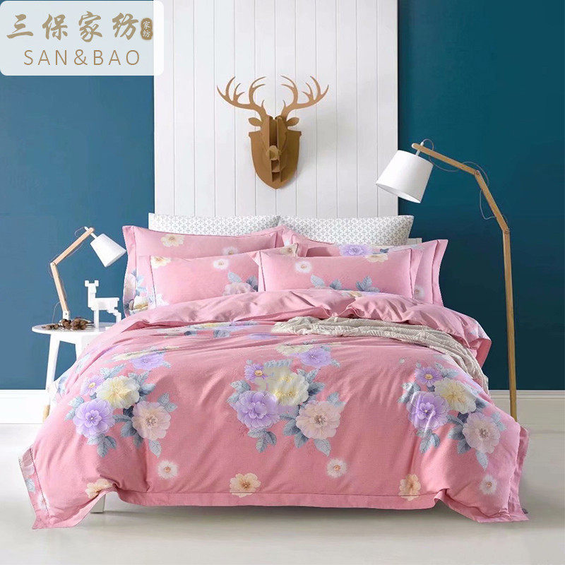 三保家纺床裙床单四件套全纯棉磨毛高端亲肤简约欧式公主风荷叶边,床上用品,床品套件/四件套/多件套,淘宝优惠券,粉丝福利购,淘宝优惠卷